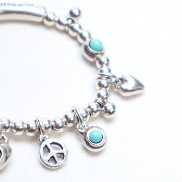Uno de 50 Silver Tone Worship Turquoise Stretch Bracelet $80 MISSING 2 STONES! - Picture 3 of 5